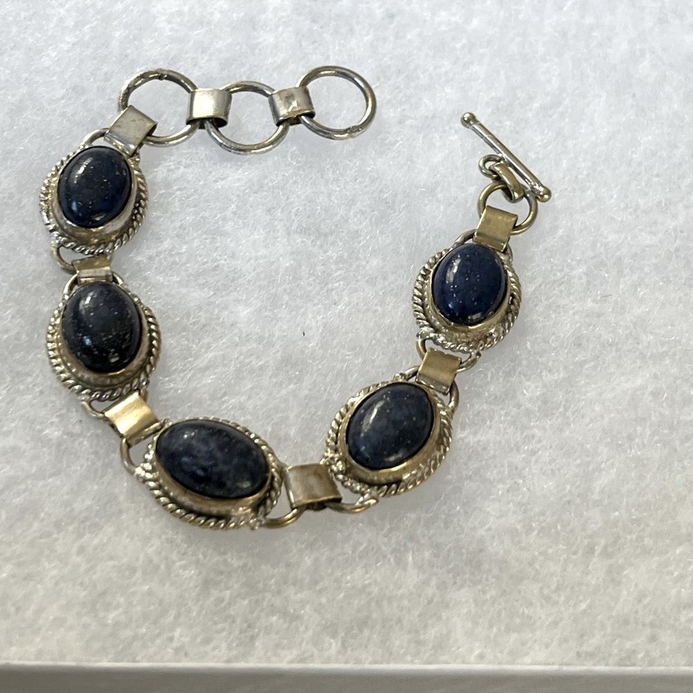 Rich Blue Lapis Vintage Sterling Silver Bracelet Stamped